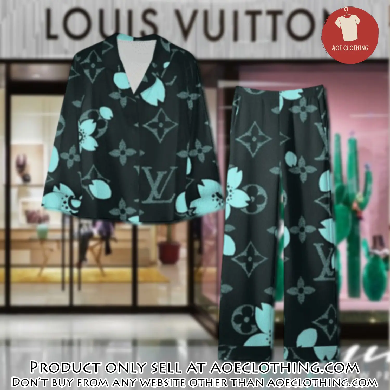 Trending luxury lv satin pajama set pjs1082 aoe2550417